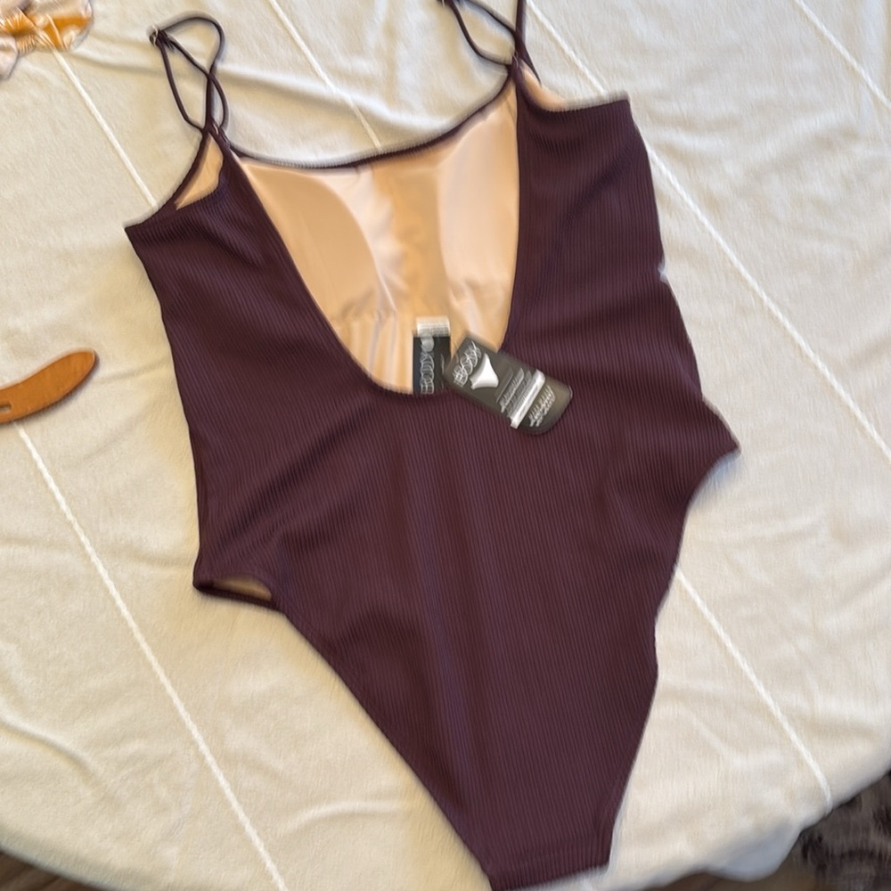 Brown Ribbed One-Piece Swimsuit - Picture 2 of 5